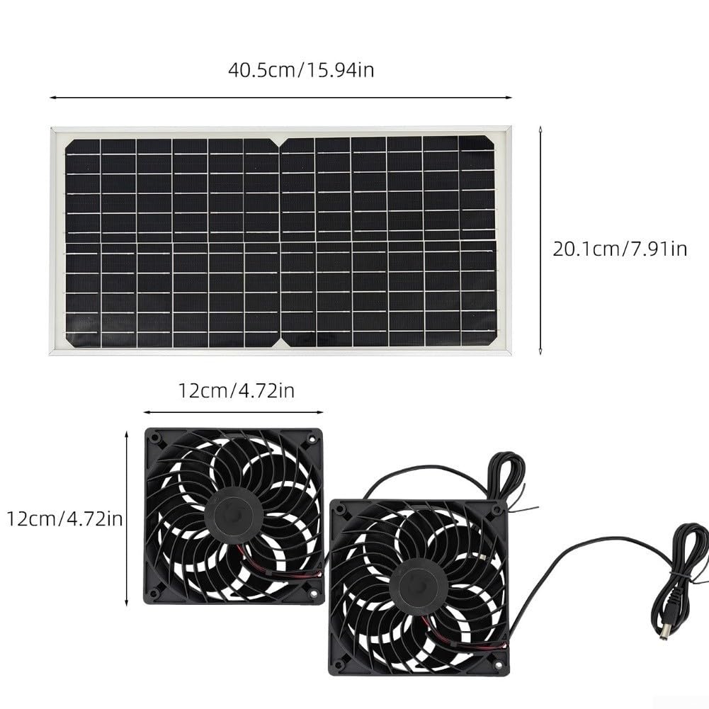 Ventola di ventilazione ad energia solare, 16 W, pannello solare resistente alle intemperie, kit con doppia ventola CC, per serra, pollo, casetta, capannone, sistema automatico di circolazione