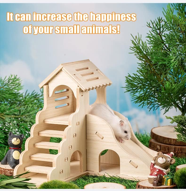 YankMooM Hamster House with Stairs Slide,Washable Wooden Hamster Play Slide Boredom Breaker Small Pet Activity Toy for Hamster Chinchilla and Other Small Animals - Image 3