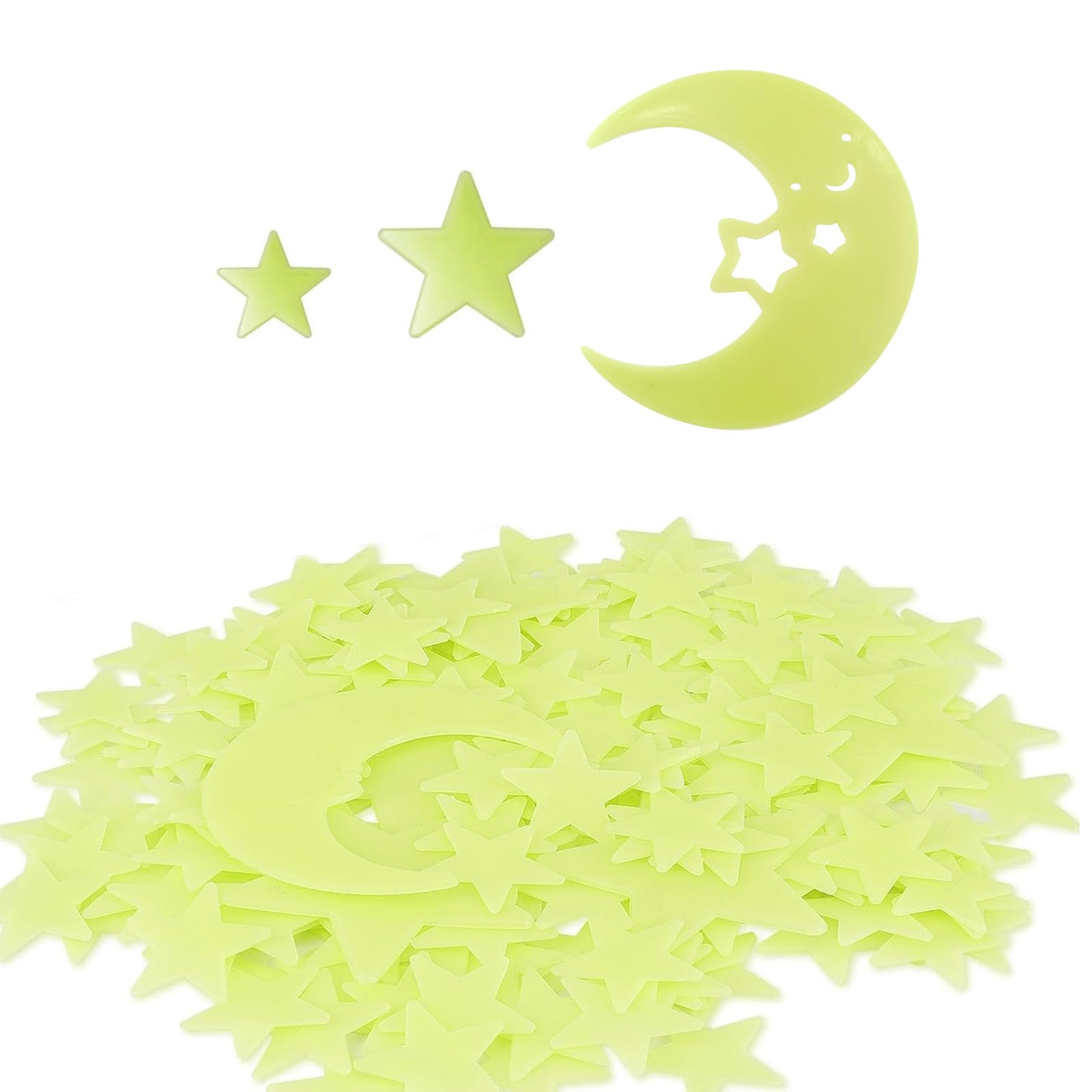 Leuchtsterne Selbstklebend Set 421 Stück mit Mond, Fluoreszierende Aufkleber für den Sternenhimmel an Wand und Decke, Leuchtende Sterne Wandsticker für Schlafzimmer und Einschlafhilfe Deko