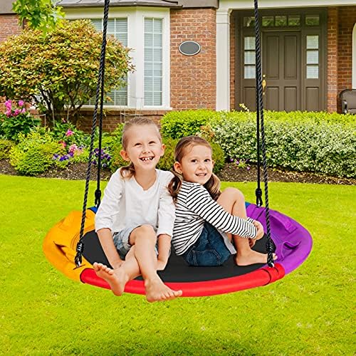 Columpio de árbol con Cojines y Asas, Columpio para niños con Cuerda Ajustable de 100 – 180 cm, Columpio Nido de hasta 150 kg, para niños y Adultos, Columpio para Interior y Exterior, Multicolor