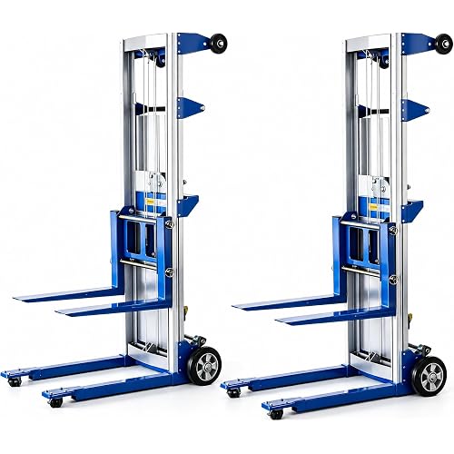 2PCS Material Lift Winch Stacker, 3.54"-122" Height Range, 400 lbs Capacity, Hand Winch Lift Trucks for Warehouse, Factory, Library, 34.60" L x 24.80" W