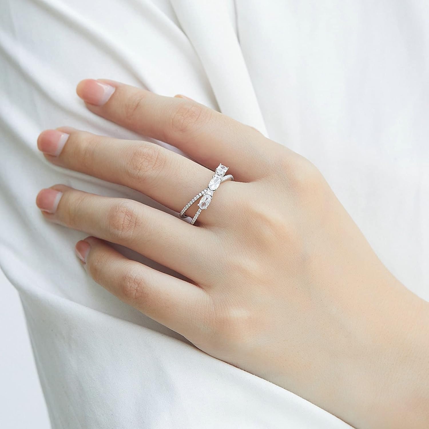925 Sterling Silver Rings for Girls Promise Rings for Her X Cross with Oval Cubic Zirconia Womens Ring Trendy Size 5-10