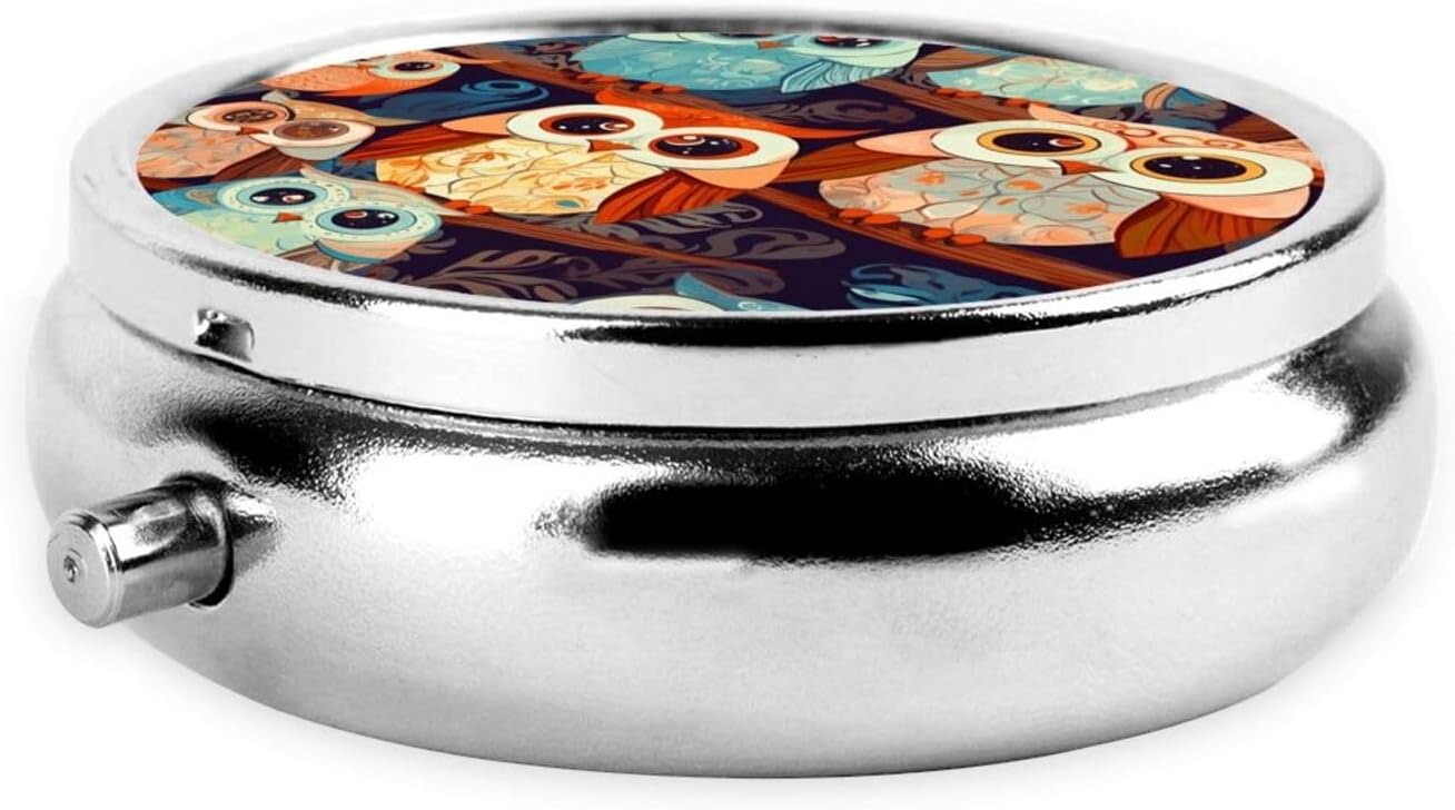 Anime Owl Pill Box Portable Small Pill Case 3 Compartment Metal Pill Vitamins Holder Organizer Cute Travel Pillbox for Purse Pocket image 4
