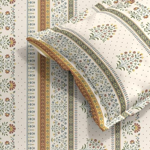 Image of 240 TC Cotton Feel Glace Cotton Elastic Fitted Printed King Size Double Bed Bedsheet with 2 Pillow Covers and Fits Upto 4-6 inches Mattress, Size- 72 inchx78 inch(Marigold)