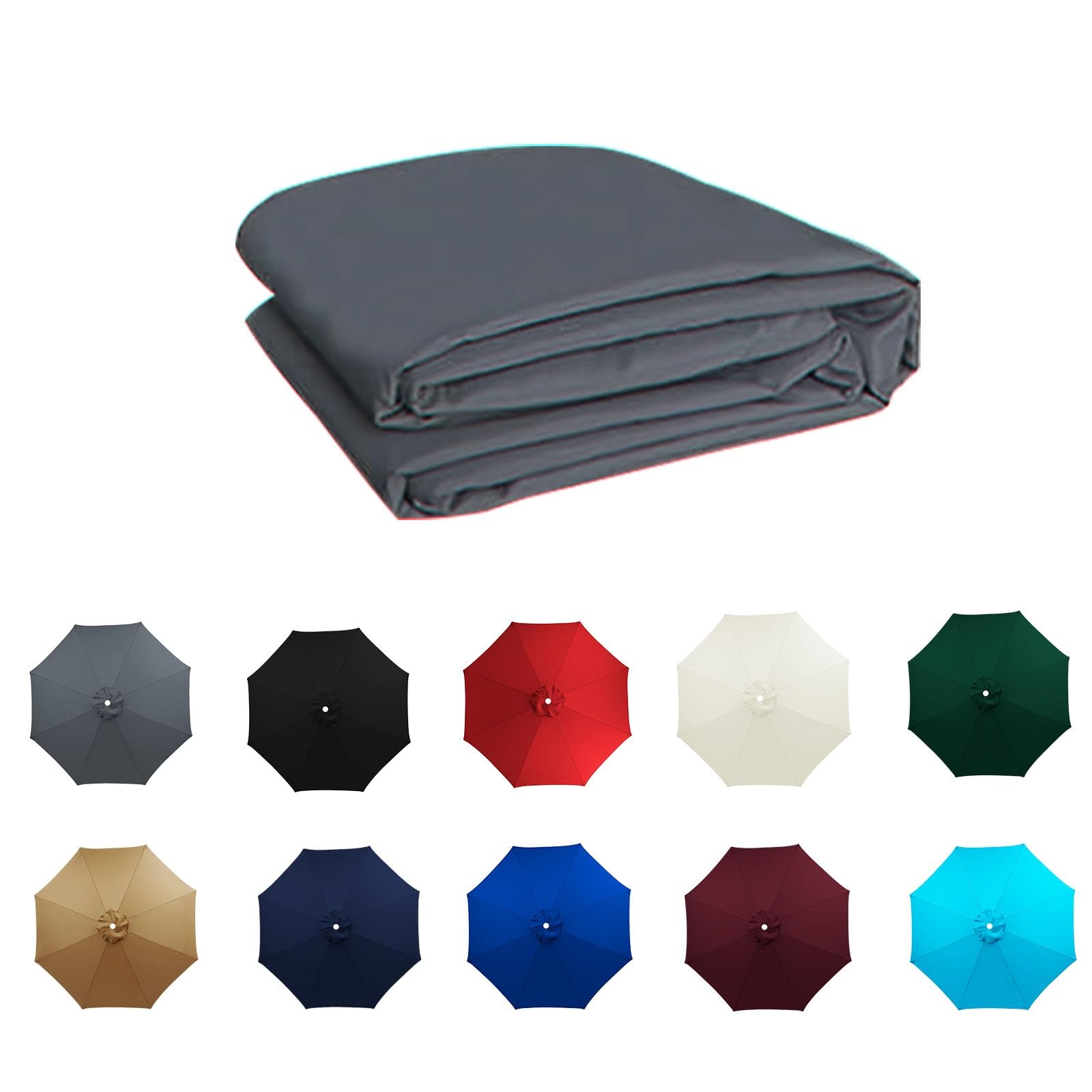 2/2.30/2.5/2.7/3.0m Parasol Canopy Fabric, Umbrella Replacement Canopy, Patio Parasol Umbrella, Fade Resistant, for Outdoor Patio Table Umbrella Replacement Cover(Gray,6ribs:3.0m/9.8ft)