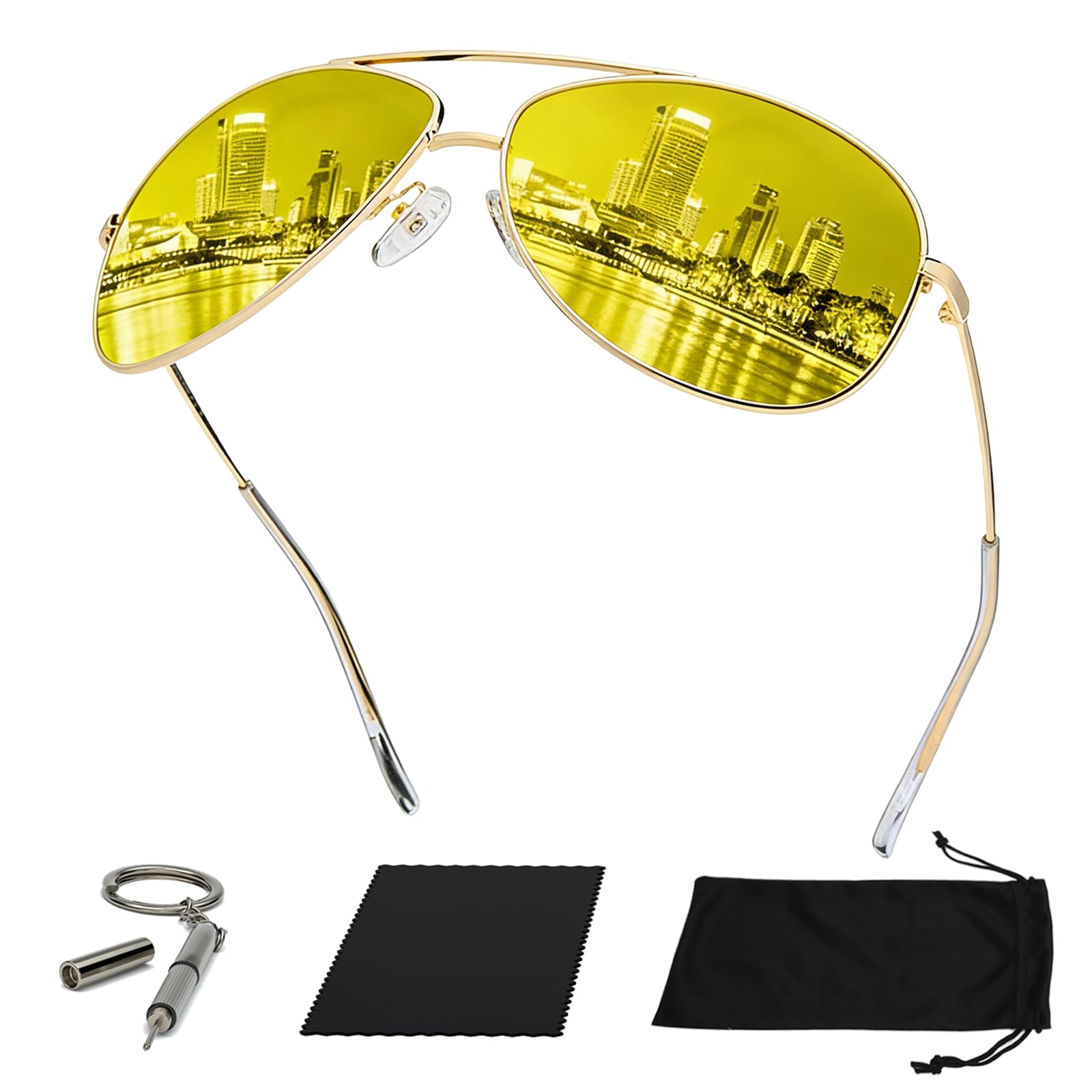 ZXTGBQ Gafas de Sol Hombre y Mujer Polarizadas de Metal UV400 Protección, Prima de Aleación Al-Mg Pilot Gafas de Sol Polarizadas UV400, GGafas Aviador Hombre, GGafas Conducción Nocturna