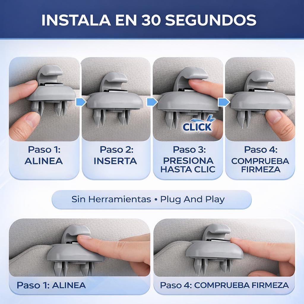 [4 Piezas] Clip Parasol Coche Repuesto Visera Interior Ajuste Preciso Compatible Audi A1 A3 A4 A5 Q3 Q5 S3 S4 S5 TT Gancho Fijacion Techo Vehiculo Plastico Reforzado Gris OEM Duradero Antiruido — view 4