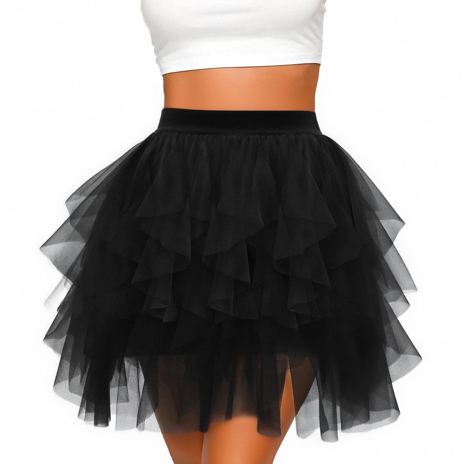 Womens Summer Mesh Pleated Tutu Skirt | High Waisted Fluffy Layered Cake Skirt | Mini Skort for Stage Performance — view 4