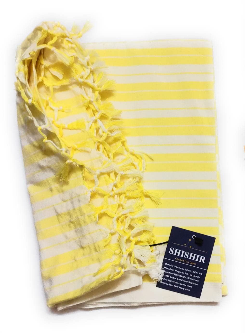 SHISHIR Handloom Bhagalpuri Pure Cotton Chadar Yellow White Striped Single Size Summer Rainy Season Thin Layer Blanket/Topsheet/Odhne Wali Chadaar-image-40