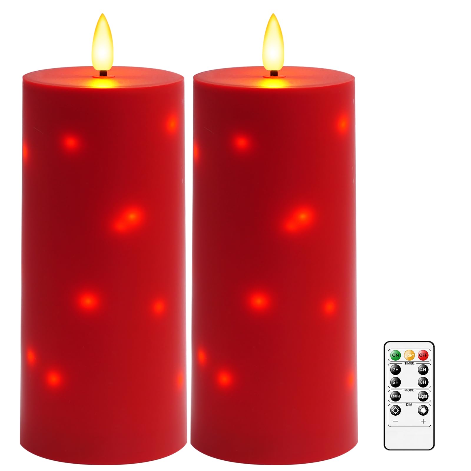 kakoya 10" x 4" Large Outdoor Waterproof Flickering Flameless Candles with Timer,2Pcs Battery Operated LED Pillar Candles with Embedded Star String for Outdoor Lanterns,Porch,Patio Decor(red)