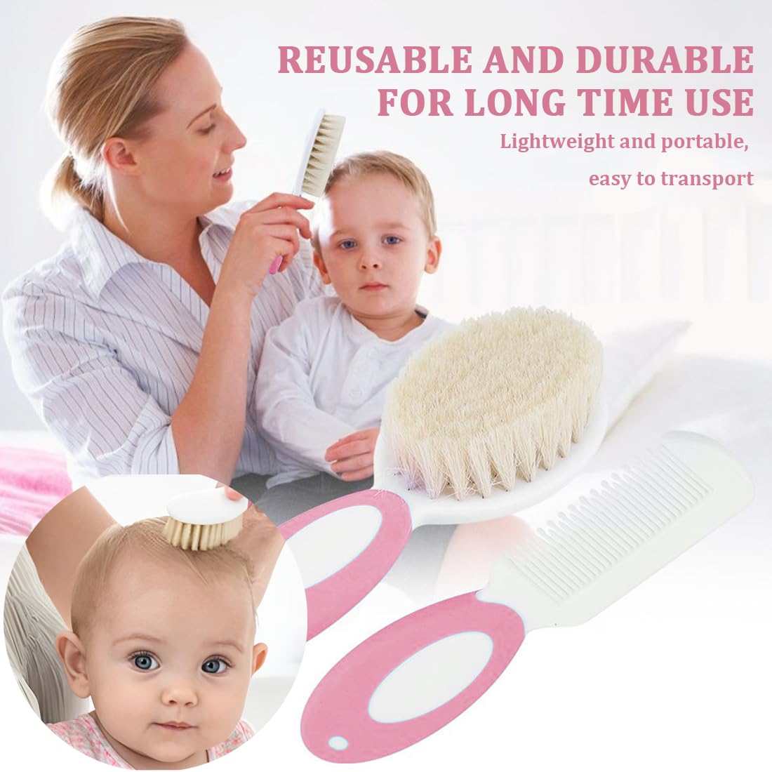Ensemble Brosse à Cheveux et Peigne pour Bébé,1 ensemble,Brosse à Poils Naturels Doux,Manche Antidérapant,Spécial pour bébés et Nouveau-nés,Cadeau de Naissance,Essentiels pour Nouveau-né 0plus Mois