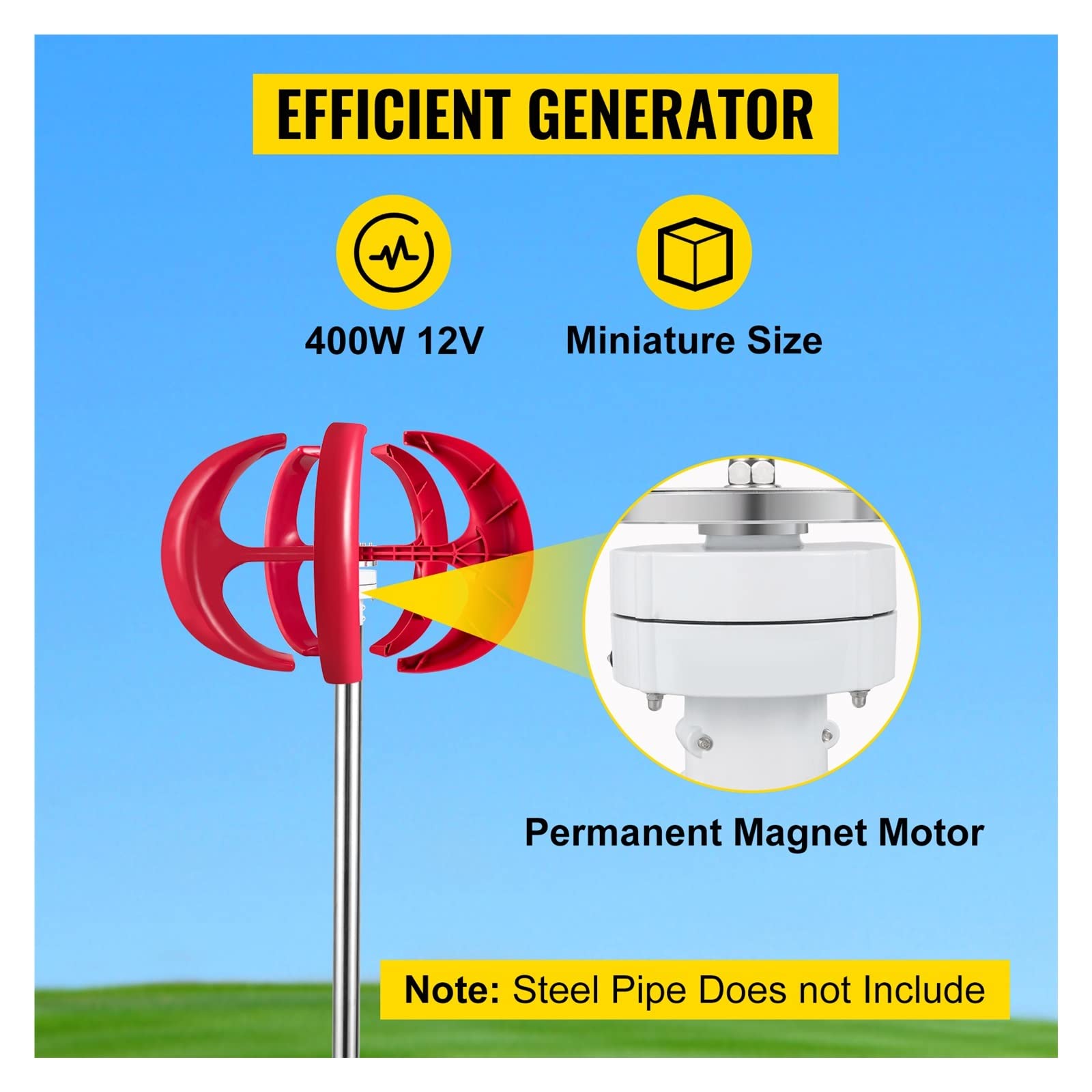 Turbina eolica ad asse verticale 12V 100W/400W/600W Generatore di energia alternativa VAWT Piccolo mulino a vento Energia libera con controller per professionisti e appassionati del fai da te(100W Bui