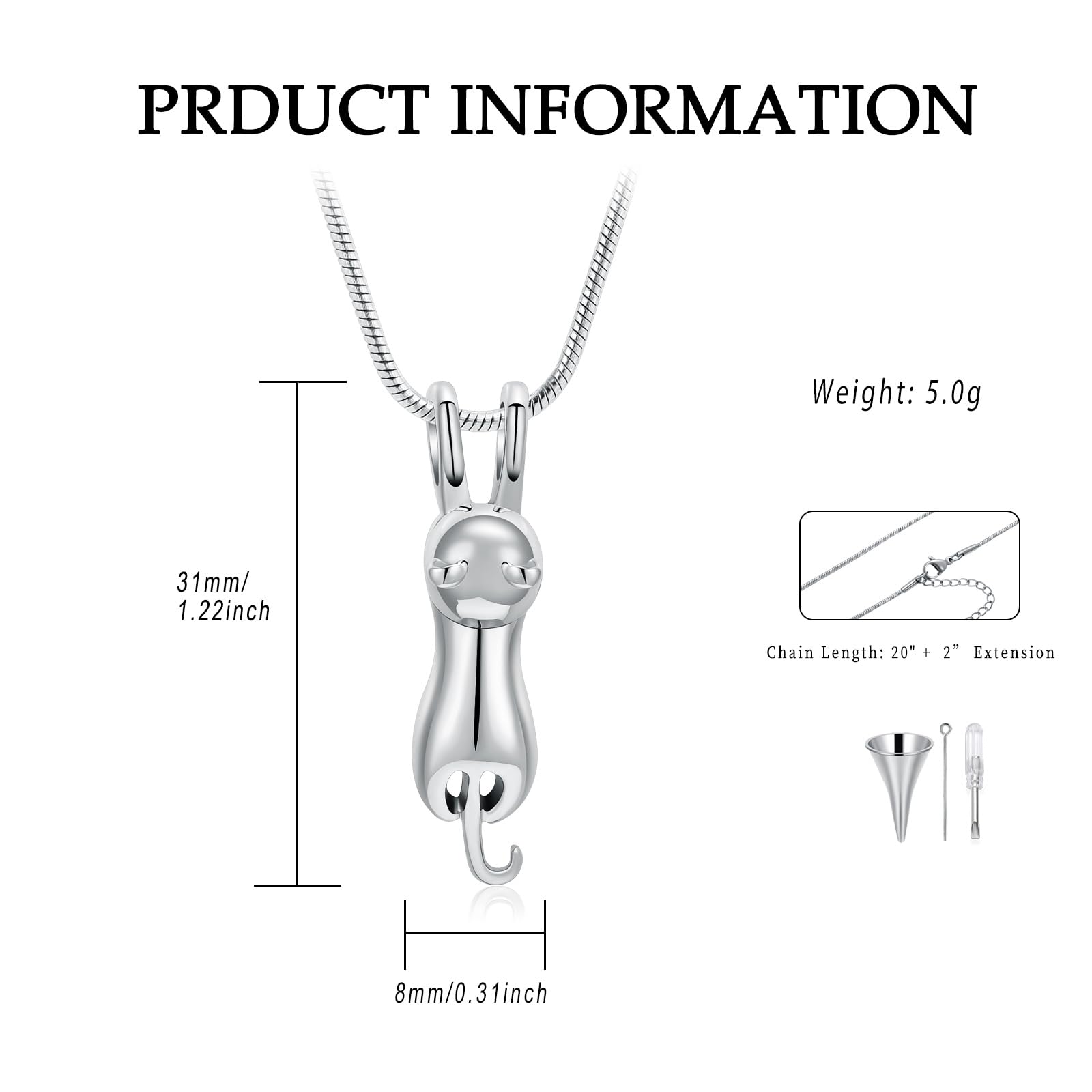 VCCWYQK Cat Cremation Urn Necklace for Ashes, Stainless Steel Memorial Pendant Keepsakes Jewelry for Ashes Holder