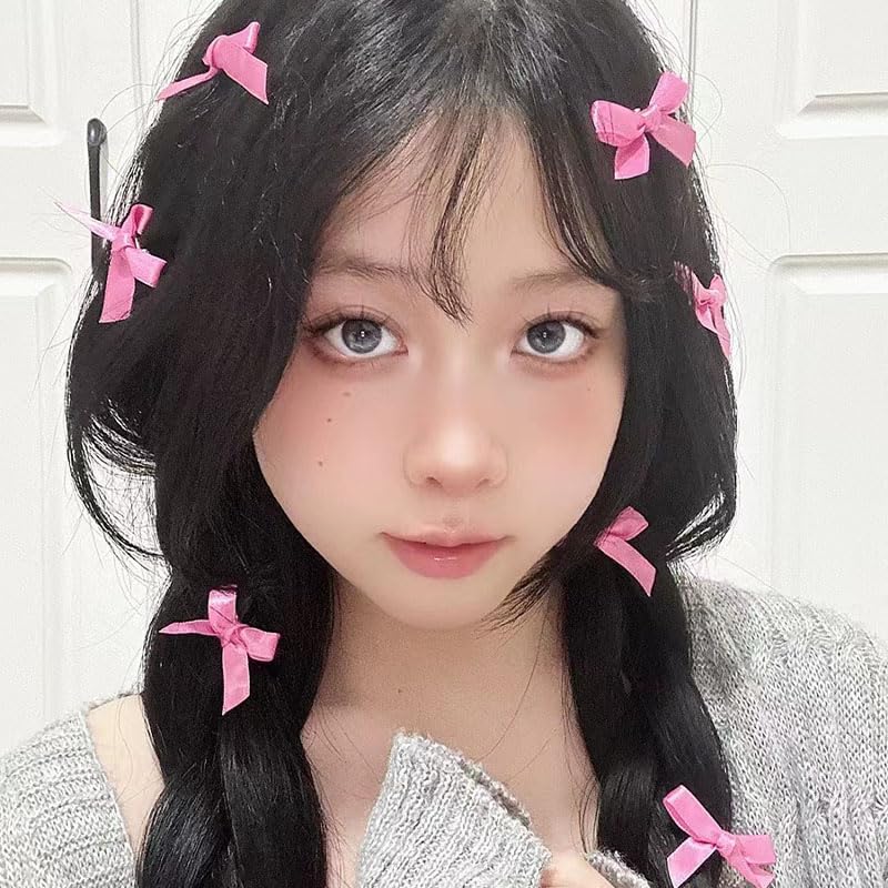 Miniatura 3 de Mini pinzas para el pelo con lazo pequeño para mujeres y niñas, pinzas para el pelo de color rosa intenso, pinzas para el cabello Y2k, accesorios