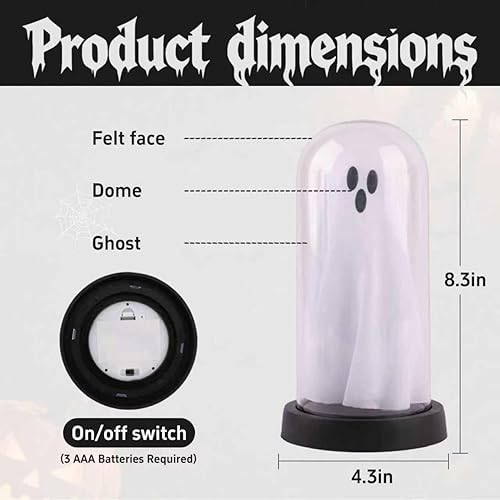 Miniatura 7 de Decoraciones de Halloween para interiores, fantasma iluminado en cúpula transparente, bonita decoración de fantasma espeluznante para exhibición de