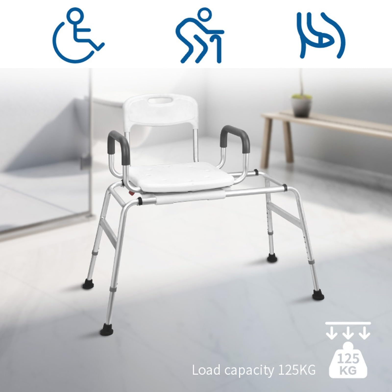 Silla para Bañera Y Ducha Giratoria,Asiento De Bañera para Personas Mayores Y Adultos,Silla De Baño con Respaldo Y Brazos Asiento Giratorio Bañera Montaje Sin Herramientas,Silla De Ducha