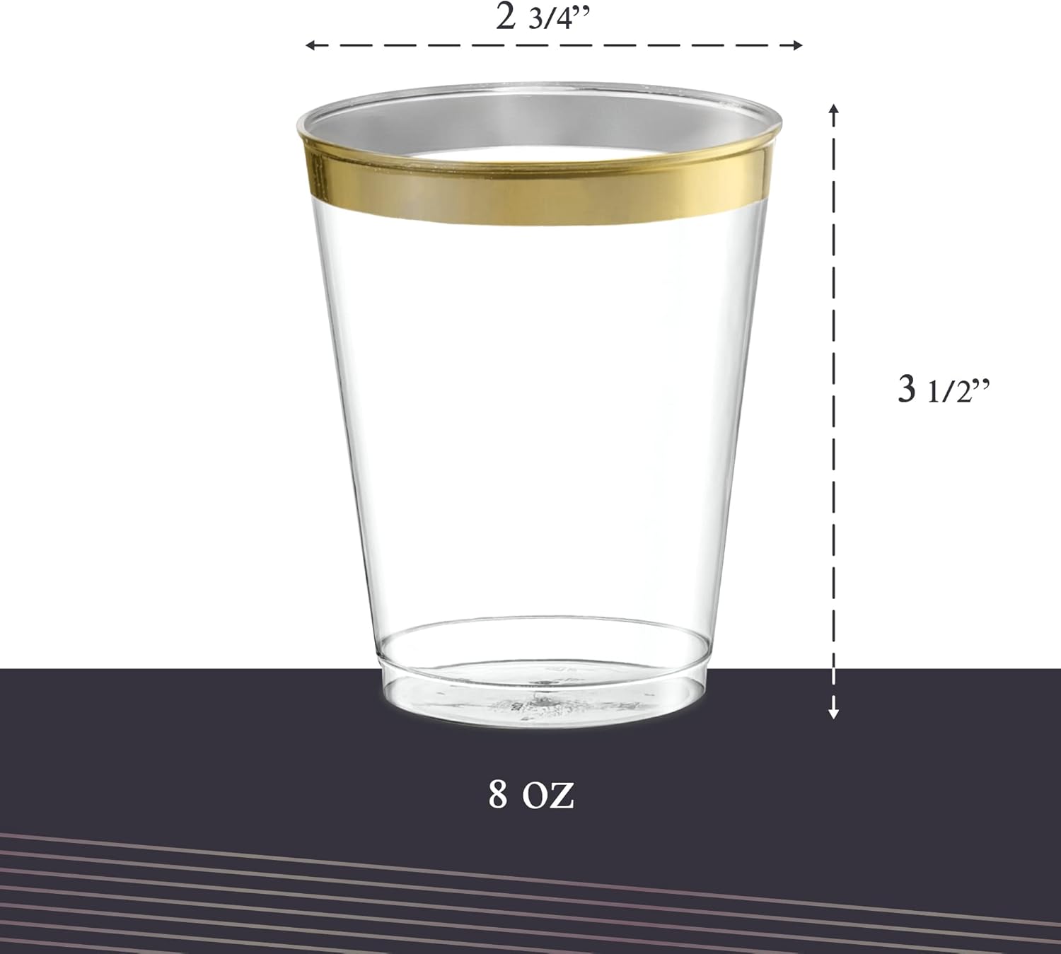 PLASTICPRO Disposable 8 oz Crystal Clear Plastic Tumblers With Gold Rim for Party's & Weddings pack of 50 - Image 3
