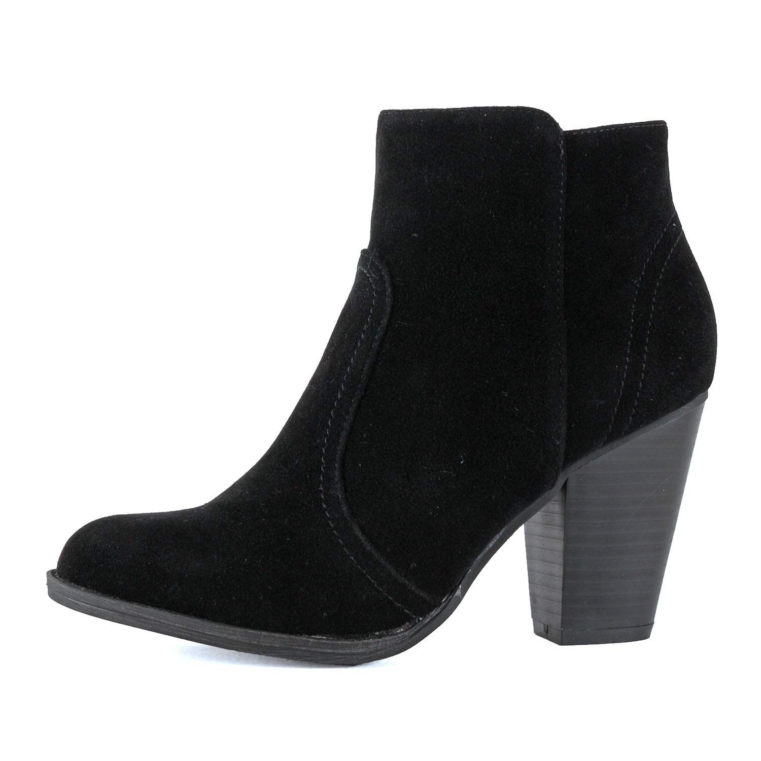 Guilty HeartWomens Western Faux Suede Ankle Booties - Cowboy Chunky Block Heel Zipper Closure Boot