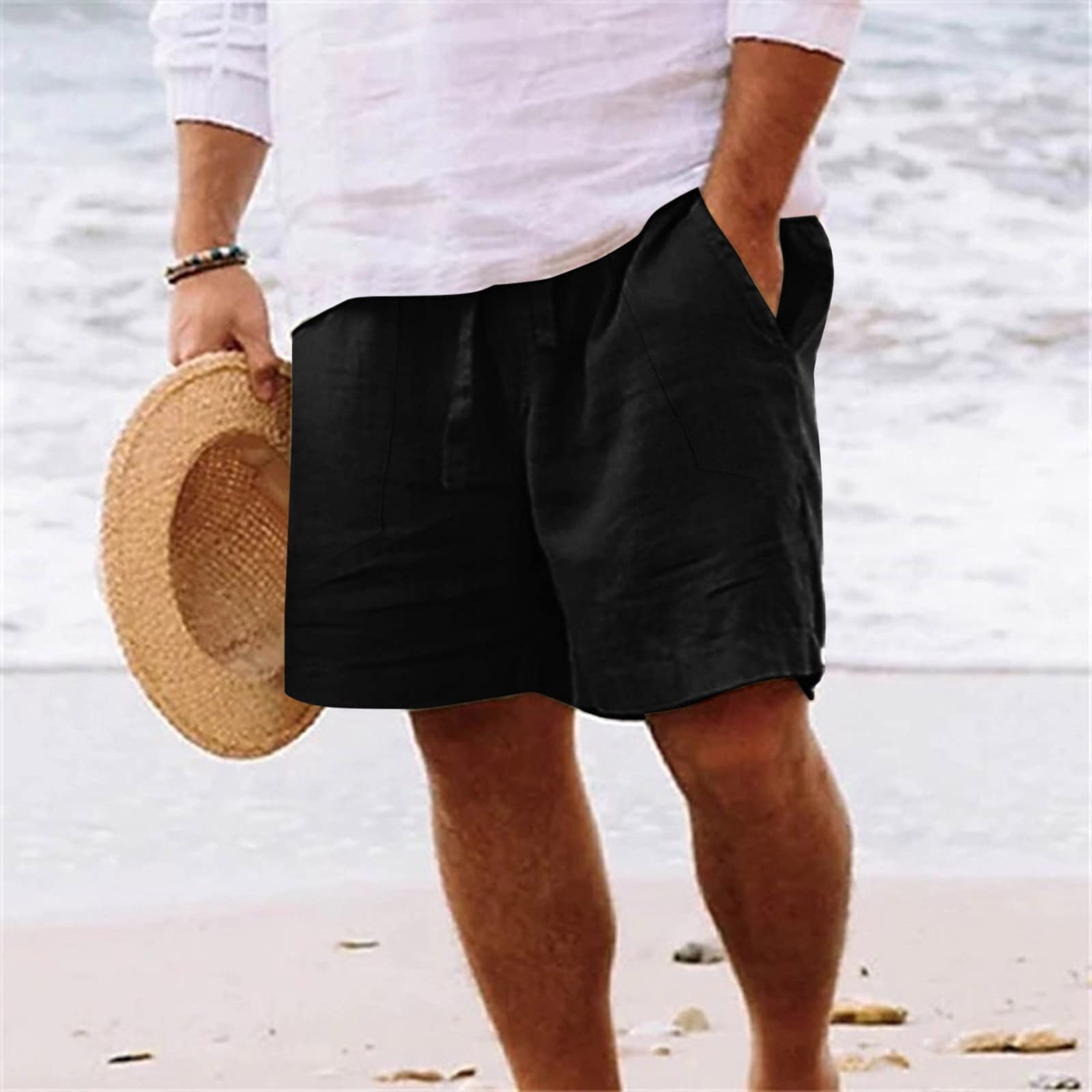 Pantaloncini Uomo Estivi Lino Cotone Pantaloni Corti Uomo Sportivi Casual Leggero Bermuda Comodo Tinta Untia Shorts Eleganti Pantalone Corto con Coulisse e Tasche Short da Spiaggia S-5XL