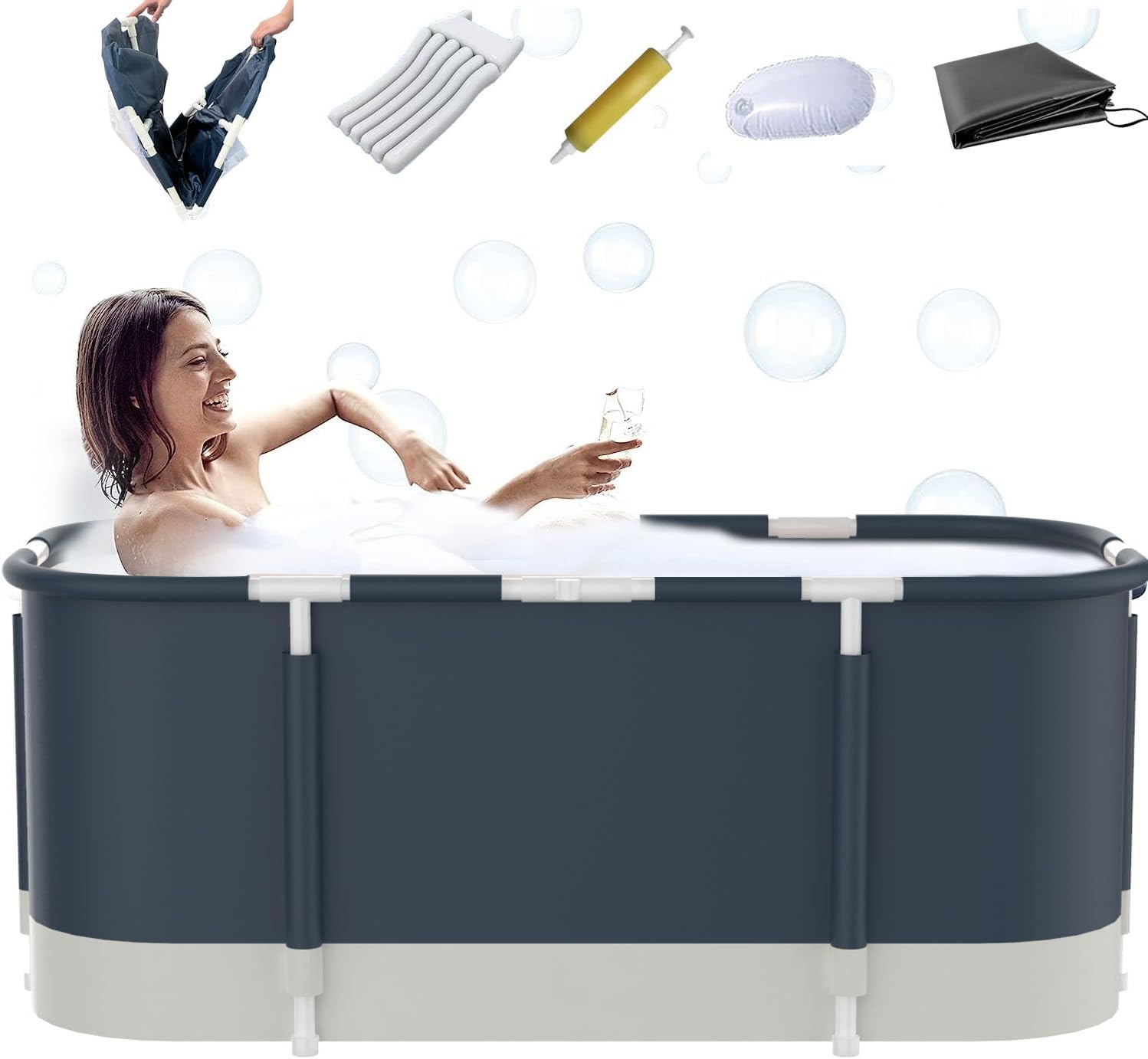 Portable Bathtub For Shower Stall, Large 45.3 inch Foldable Soaking Bathing Tub for Adults, Separate Family Bathroom Japanese SPA Collapsible Tub, Ideal for Hot Bath Ice Bath Drain Specifications