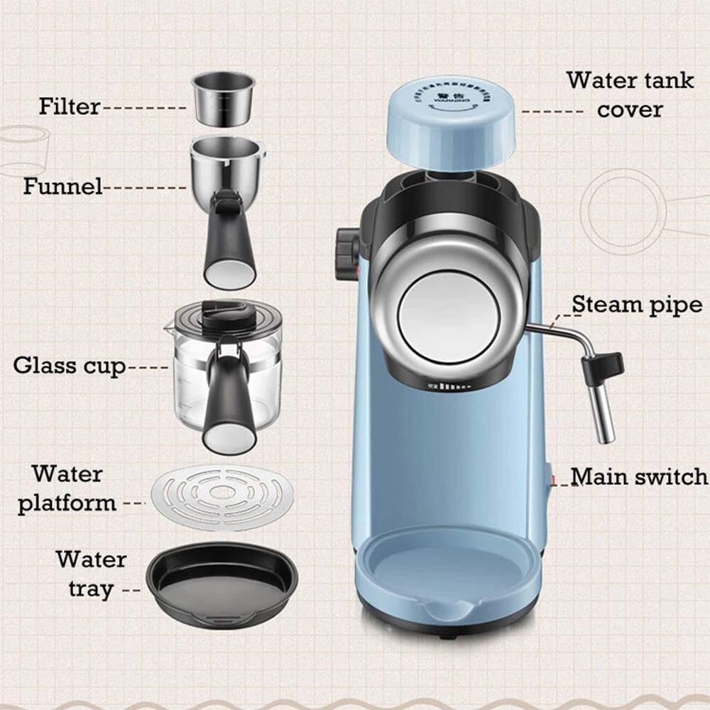 Cafetera con esdor de Leche, vaporizador, presión 5 Bares, Control automático Temperatura, Boquilla Acero Inoxidable