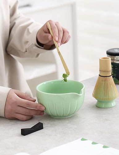 Miniatura 2 de TANG PIN Juego de matcha  Tazón de fósforo con boquilla y batidor, 15 onzas, cuchara de matcha, soporte para batidor de matcha (soporte de Chasen)