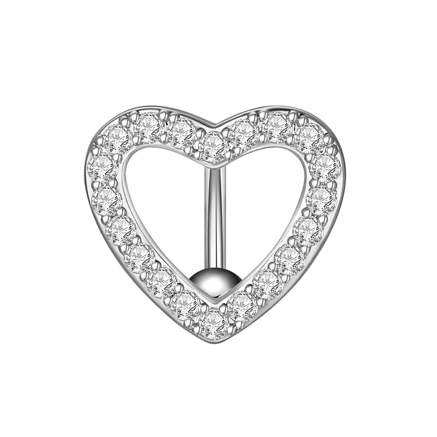 RINHOO FRIENDSHIPHeart Belly Button Rings Pave CZ Crystal Heart Top Down Belly Rings 14G Surgical Steel Navel Piercing Jewelry
