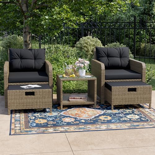 Balcony Furniture 5 Piece Patio Conversation Set, PE Wicker Ratta...