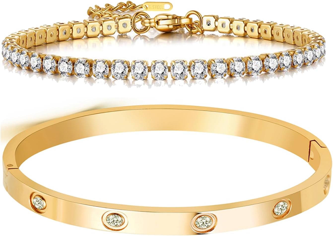 A D. ALLEN & DANMI. AD Jewelry 18 K Gold Plated Love Bangle Bracelet Stone Stainless Steel Bangle for Women