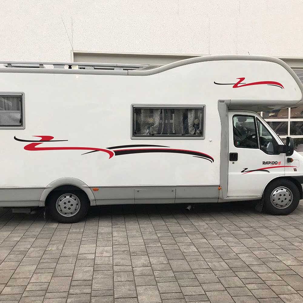 Adesivo Rapido per Camper in Vinile prespaziato - Kit 8 Adesivi componibili in Vinile Resistente agli Agenti atmosferici Colore Nero/Rosso