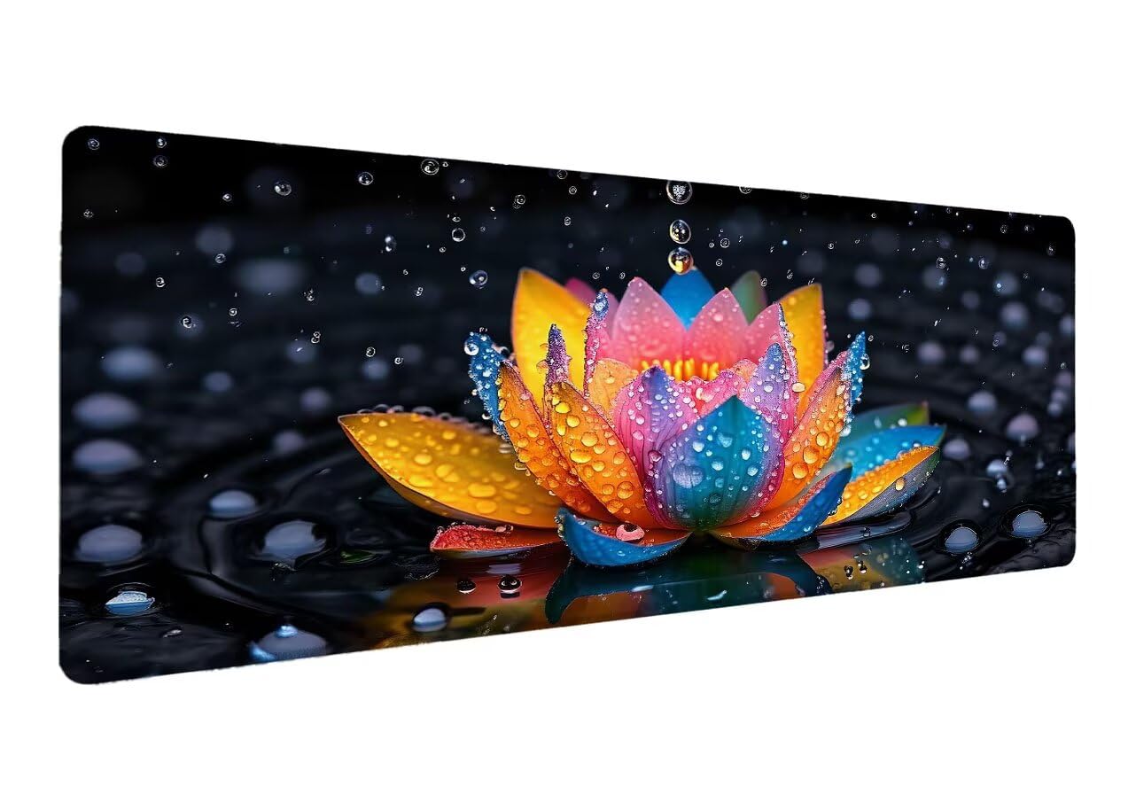 Alfombrilla de Ratón Gaming Loto, Alfombrilla Ratón XXL 1200x600x3mm, Grande Planta Mouse Pad con Bordes Cosidos, Impermeable Base de Antideslizante Caucho Tapete Rato para Oficina Hogar Gaming J-1