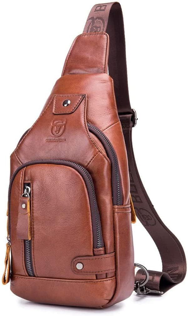 Leather Sling Bag Hiking Daypack for Men Women Outdoor Travel Camping Fishing Crossbody Shoulder Chest Pack Backpack