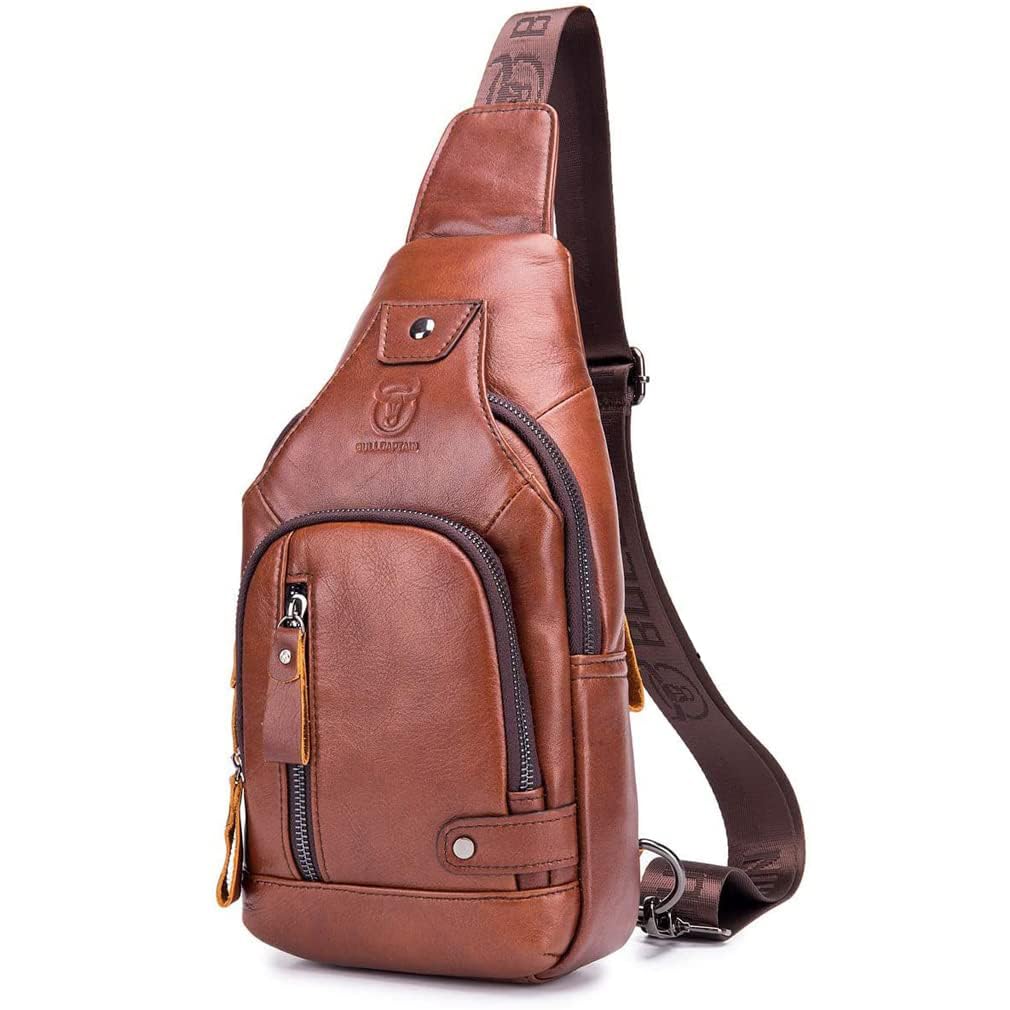 Leather Sling Bag Hiking Daypack for Men Women Outdoor Travel Camping Fishing Crossbody Shoulder Chest Pack Backpack