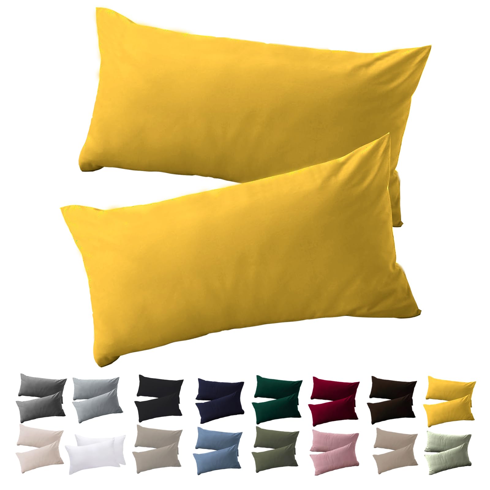 Soifox Kissenbezug 40x70 2er Set - Gelb kopfkissenbezug Für Kissen 40 x 70 cm 100% Mikrofaser Resistent und Hypoallergen Kissenbezüge mit Reißverschluss