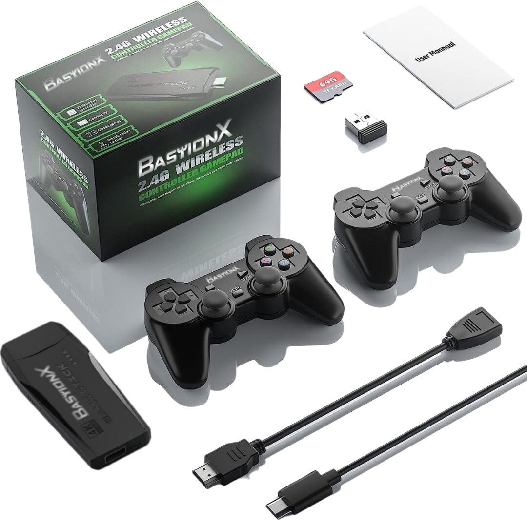 ESSPRON [2025] BastionX 4K Ultra HD Wireless Retro Game Console | 10000+ Classic & Retro Games | 9 Emulators | 2.4G Dual Wireless Controllers | Plug & Play HDMI Output for TV