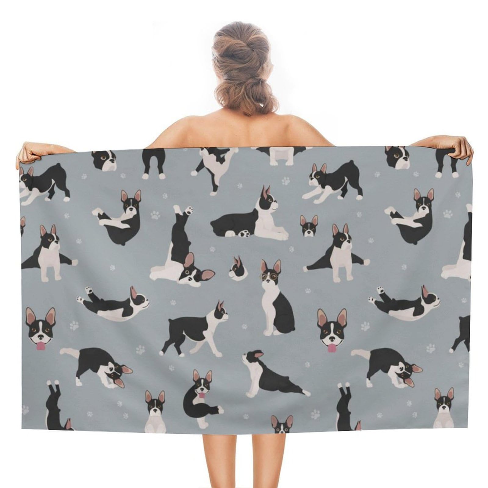 LWORZIIB Beach Towel, Boston Terrier Dog Bath Towel, Absorbent Towel for Swimming, Sports, Travel