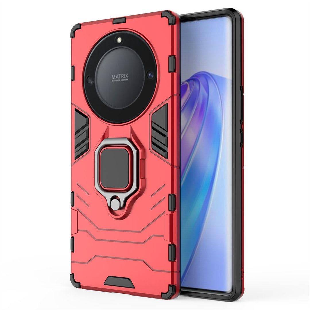SATURCASE Custodia Honor Magic 5 Lite: Cover Ibrida 2 In 1 [PC + Silicone] Con Anello Metallico E Supporto Magnetico – Protezione Antiurto E Cavalletto Integrato – Nero