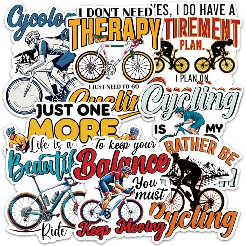 Image of Cycling Sticker 8 Pcs (Large Size) Vinyl Stickers Laptop Waterproof Decal for Car Bumper Water Bottle Notebook Luggage Window Birthday Decorations - Size 4 Inches