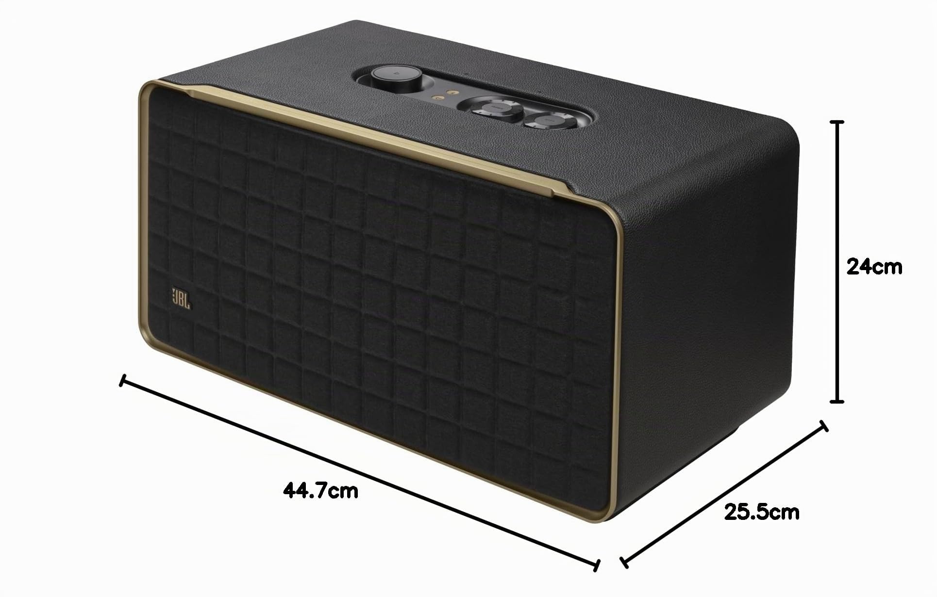 JBL Authentics 500 Enceinte Intelligente connectée Hi-Fidelity avec Wi-FI, Bluetooth et Assistants vocaux, Dolby Atmos, Design rétro, Noire, Prise Britannique (Type G)