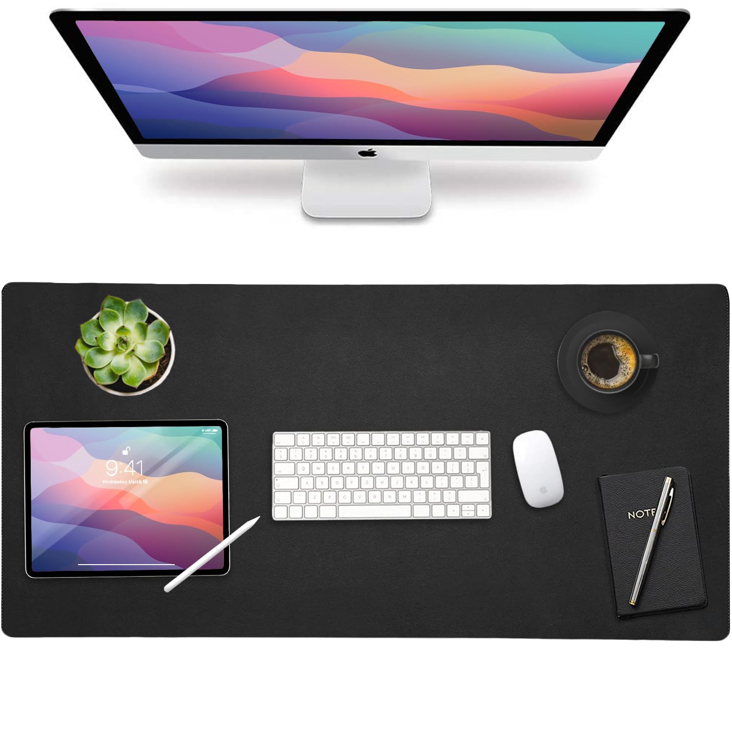 Vine Creations Leather Desk Protector, Non Slip 32" x 17" Office Desk Mat (Black)