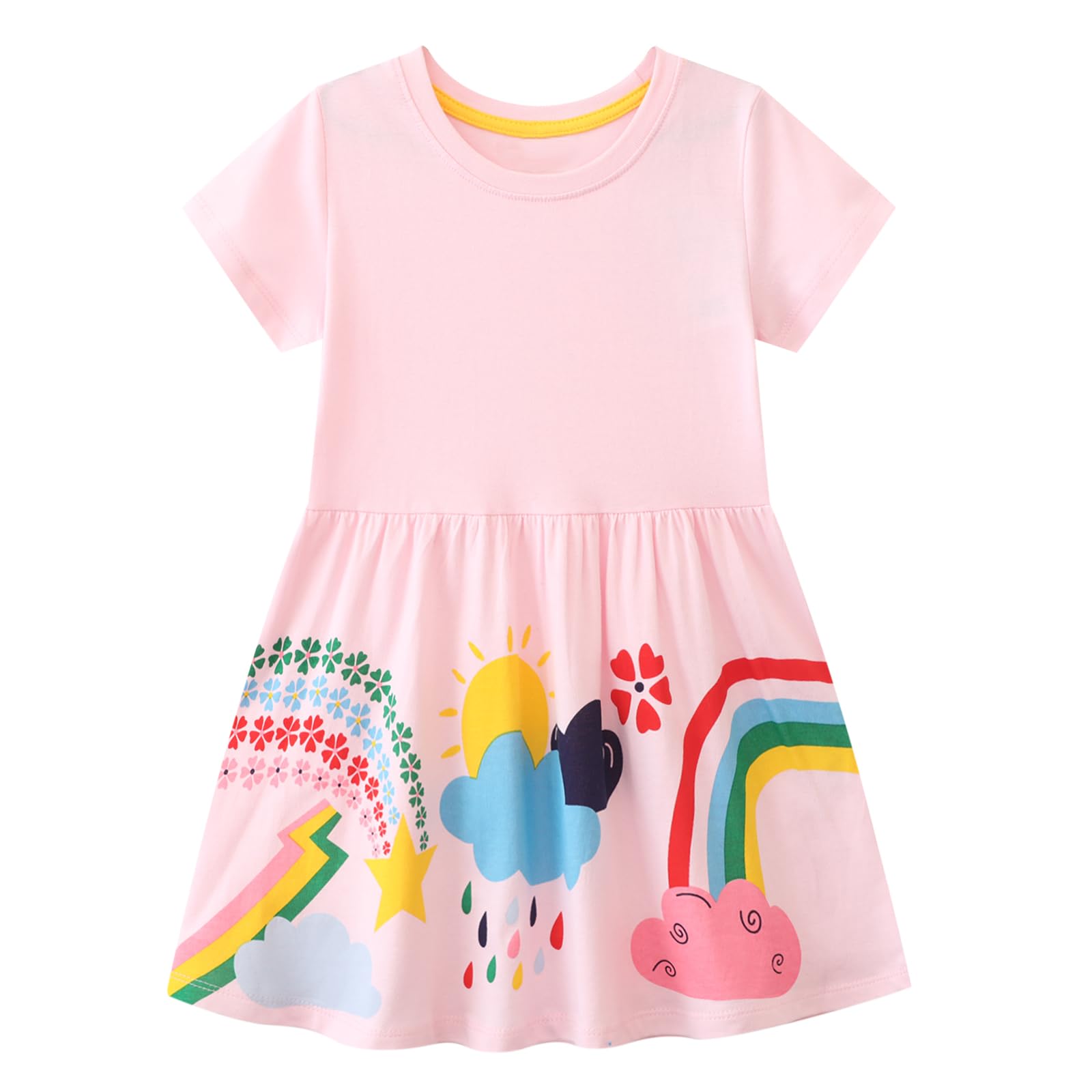 Codkkre Vestido Niña Unicornio Vestidos de niñas de algodón Vestidos de niña Cuello Redondo Vestido Princesa para Fiesta de Verano Talla 2-8 Años