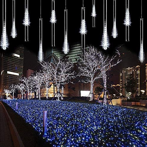 11.8 inch 10 Tubes 240 LED Meteor Shower Raindrop Lights Cascading Lights LED Icicle Lights Falling Raindrop Lights for Holiday Party Wedding Christmas Tree Decoration (White)