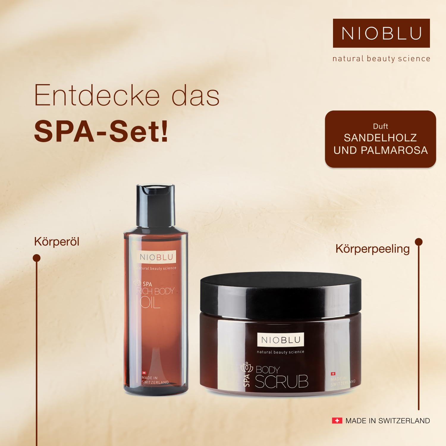 Set SPA Body Scrub 200 ml + Body Oil 200 ml – Peeling mit Schweizer Alpensalz und Süßmandelöl – Pflegendes Öl mit Süßmandelöl, Macadamiaöl, Jojobaöl und Avocadoöl