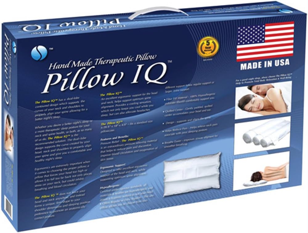 Pillow IQ Hand Made Therapeutic Hypoallergenic Fiber Pillow - MADE IN USA