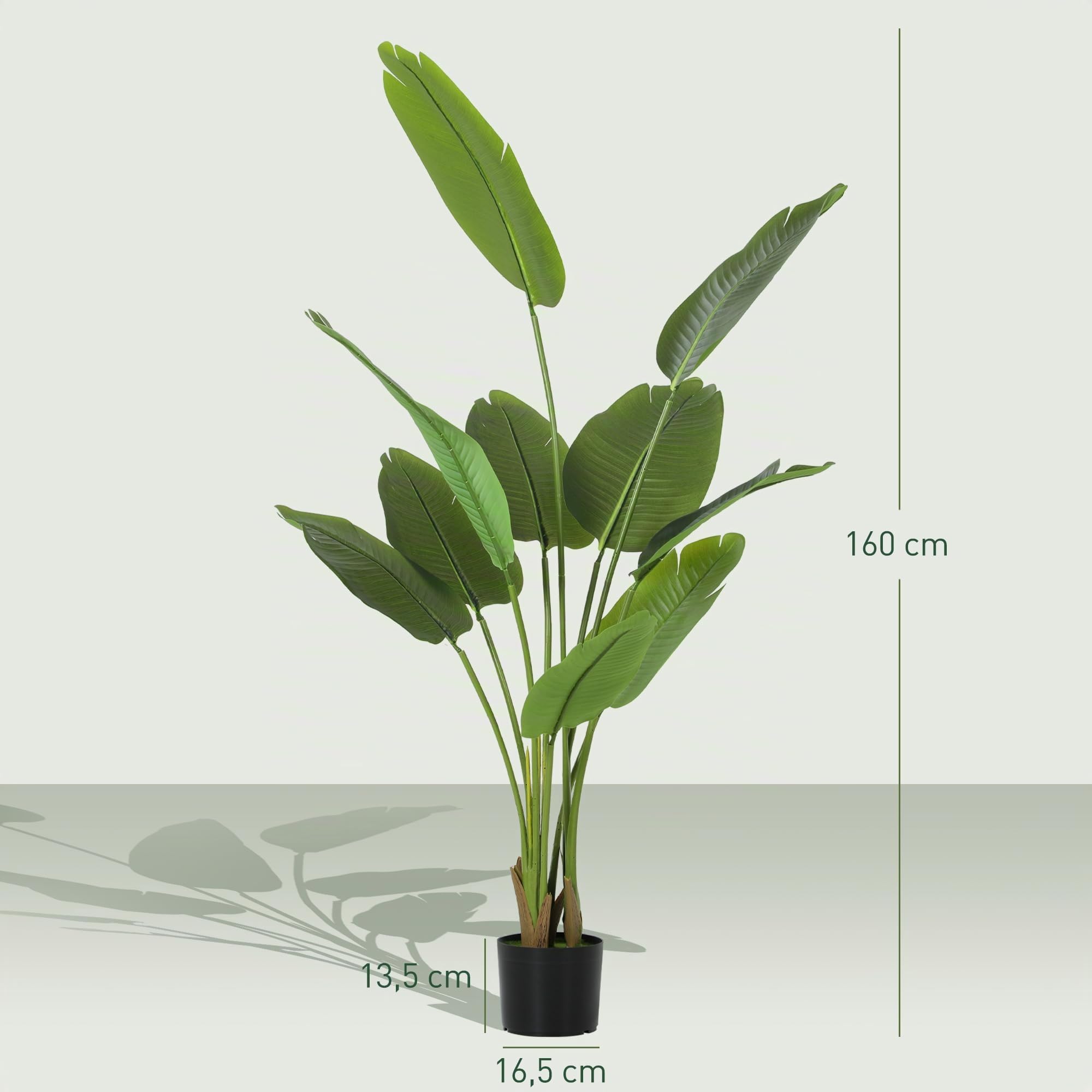 HOMCOM Plante Artificielle Intérieure Oiseau de Paradis 160 cm Vert | avec Pot en Plastique et Terreau Floqué, Arbre Artificiel, Fausse Plante pour Maison Bureau Salon Chambre