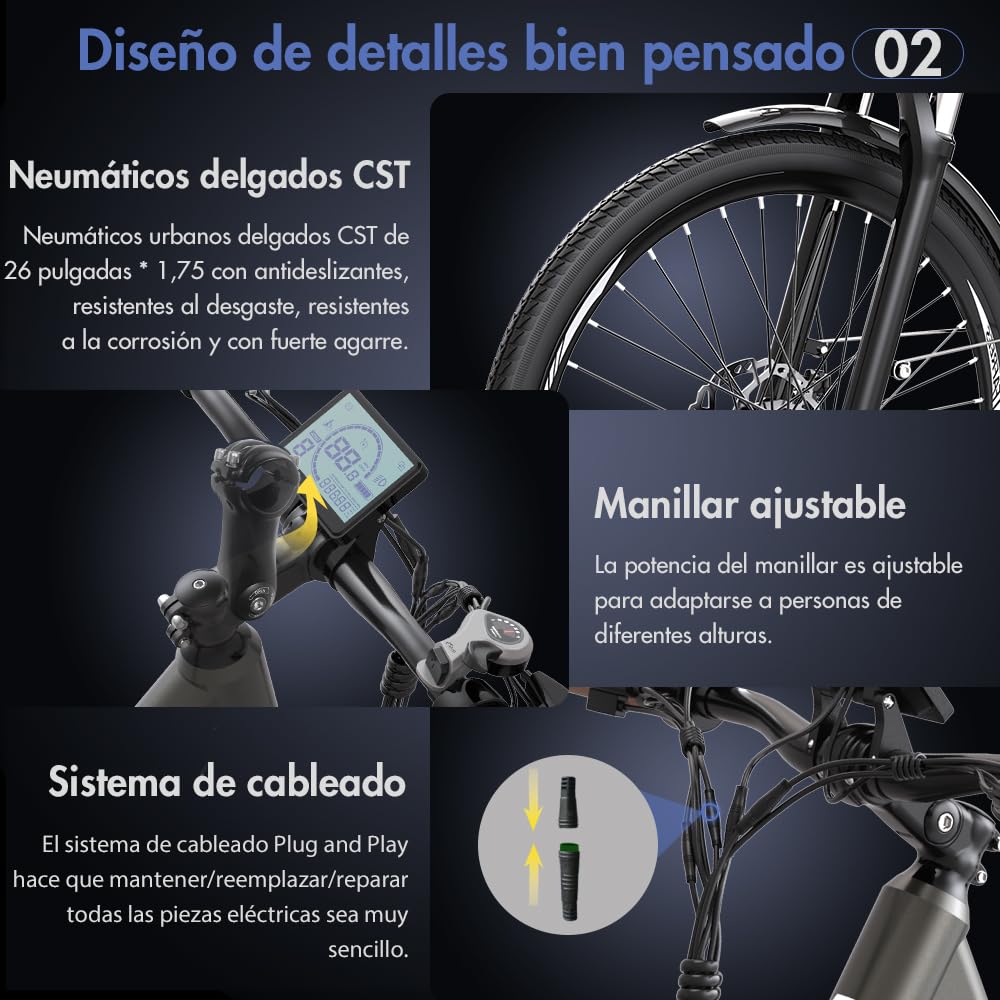 Fafrees F26 Pro Bicicleta Eléctrica, 250W 26" Mujer Bici Eléctrica Urbana, 14.5Ah/522Wh Batería, Soporta App Móvil, Alcance 90-110KM