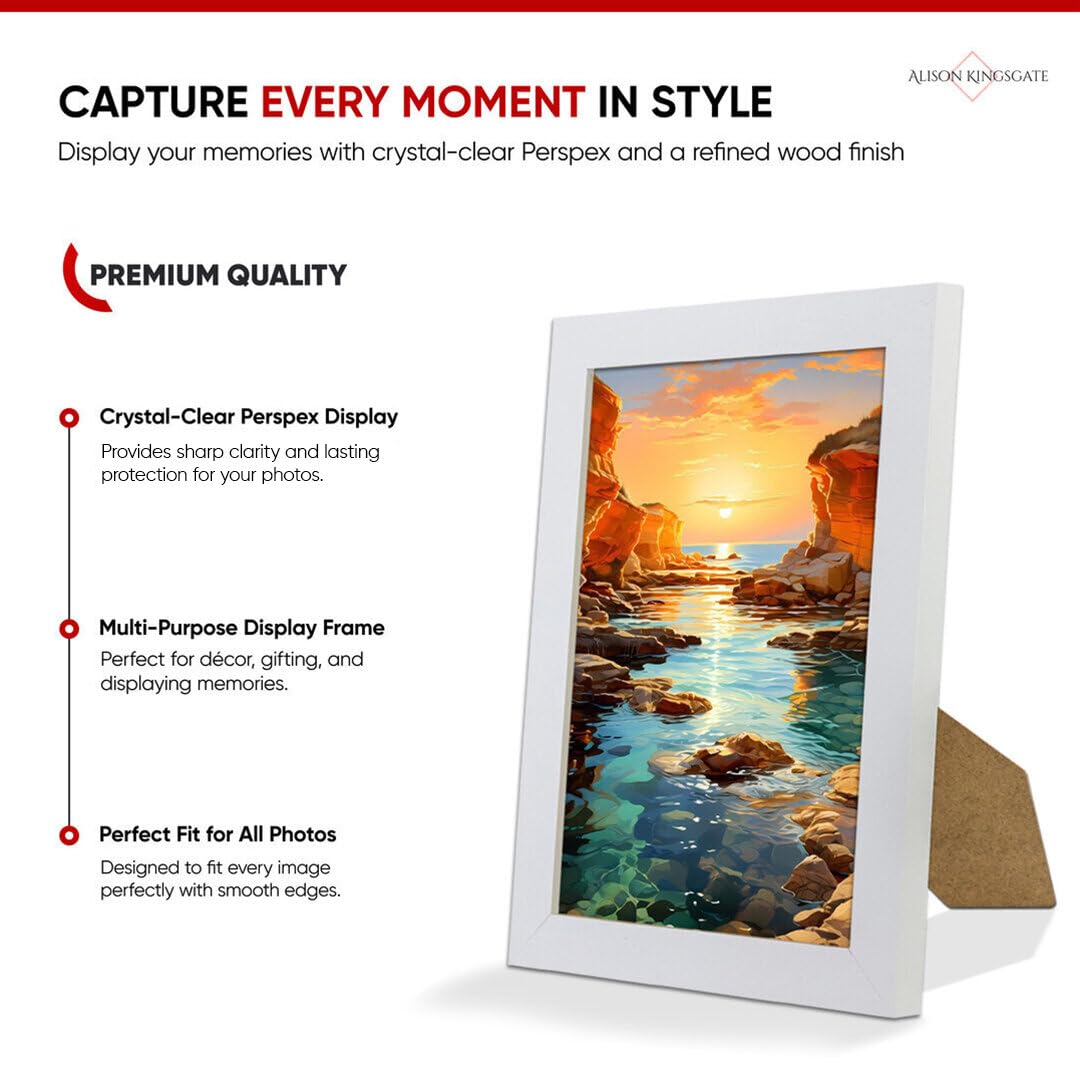 Alison Kingsgate Modern A5 White Picture Frames- Engineered Wood Photo Frame with Shatterproof Perspex Front- Ideal for Posters Certificates & Artwork- Wall Mount or Tabletop Display - Image 5