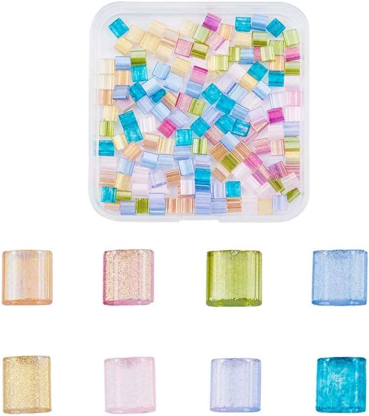 Beadthoven 160pcs 5mm Glitter Tila Tile Beads, 2-Hole Glass Seed Beads Mixed Transparent Flat Rectangle Square Japanese Glass Beads for DIY Multi-Strand Bracelet Necklace Jewelry Making DIY Crafts - Image 7