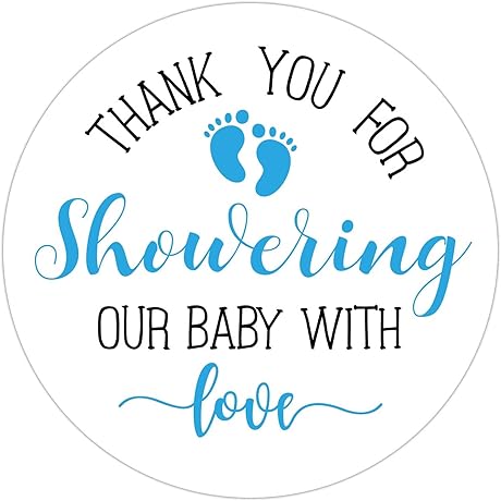 50-Piece Blue 'Thank You for Showering our Baby' Feet Baby Shower Stickers