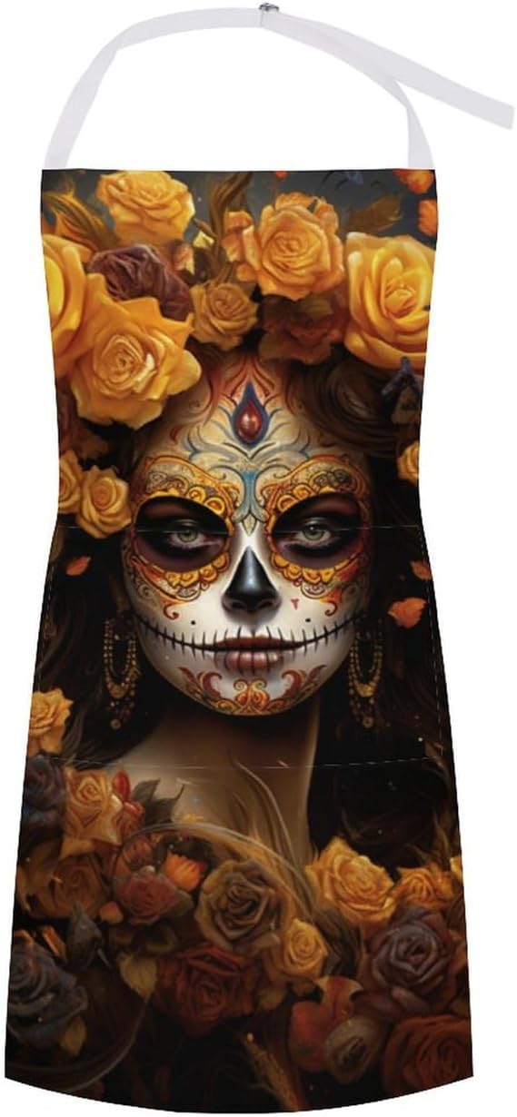 OBLUE Watercolor Macaron Flower Bow Apron for Women With Pocket Kitchen Chef Apron for Men Cooking 31.5X27.6 Inches